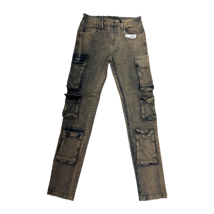 KDNK Acid Wash Cargo Jean — Brown