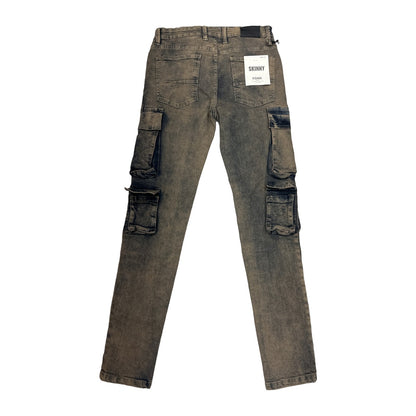 KDNK Acid Wash Cargo Jean — Brown