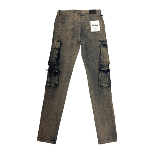 KDNK Acid Wash Cargo Jean — Brown