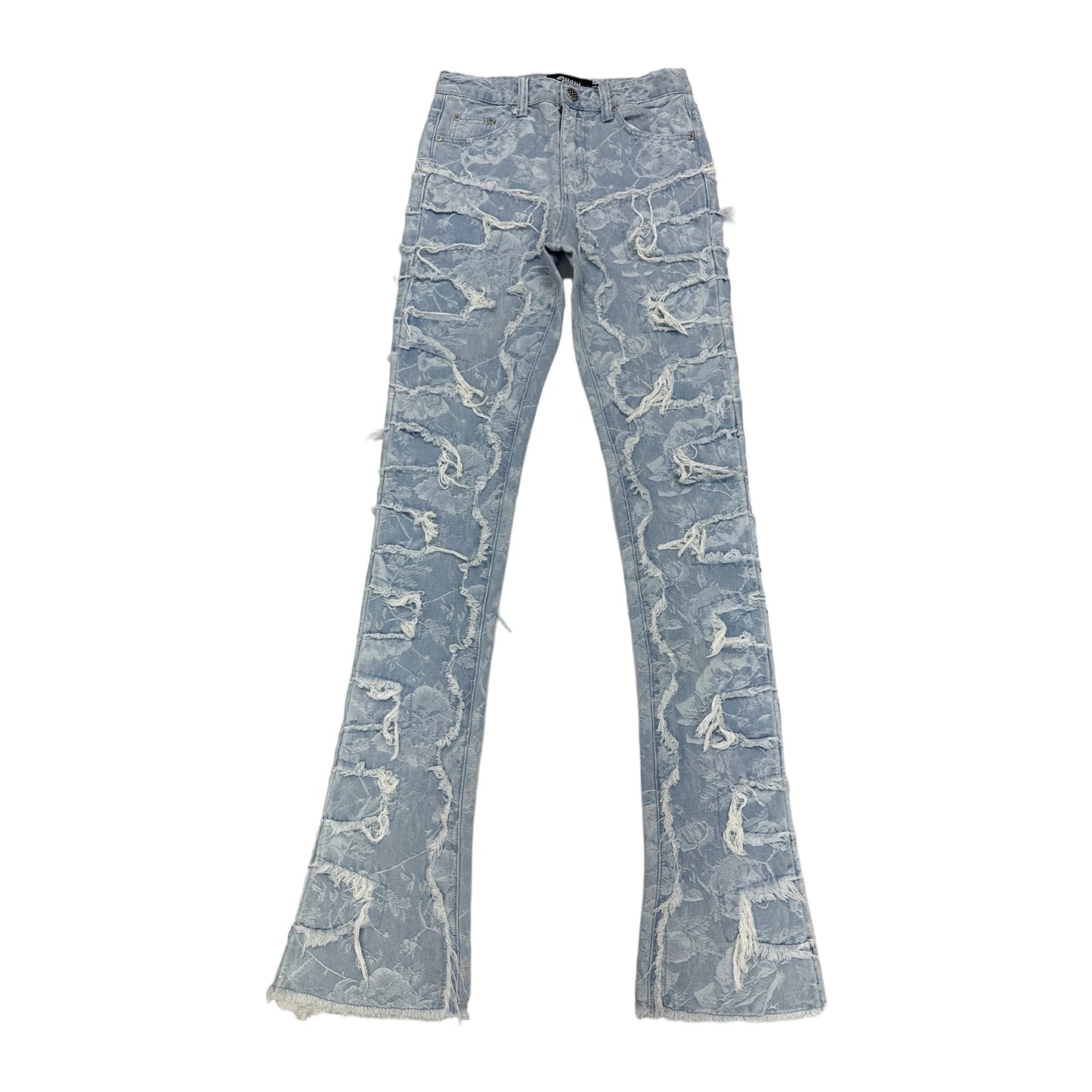 GUAPI Distressed Flare Denim — Blue