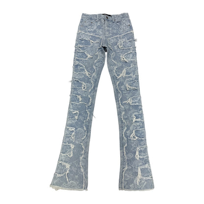 GUAPI Distressed Flare Denim — Blue