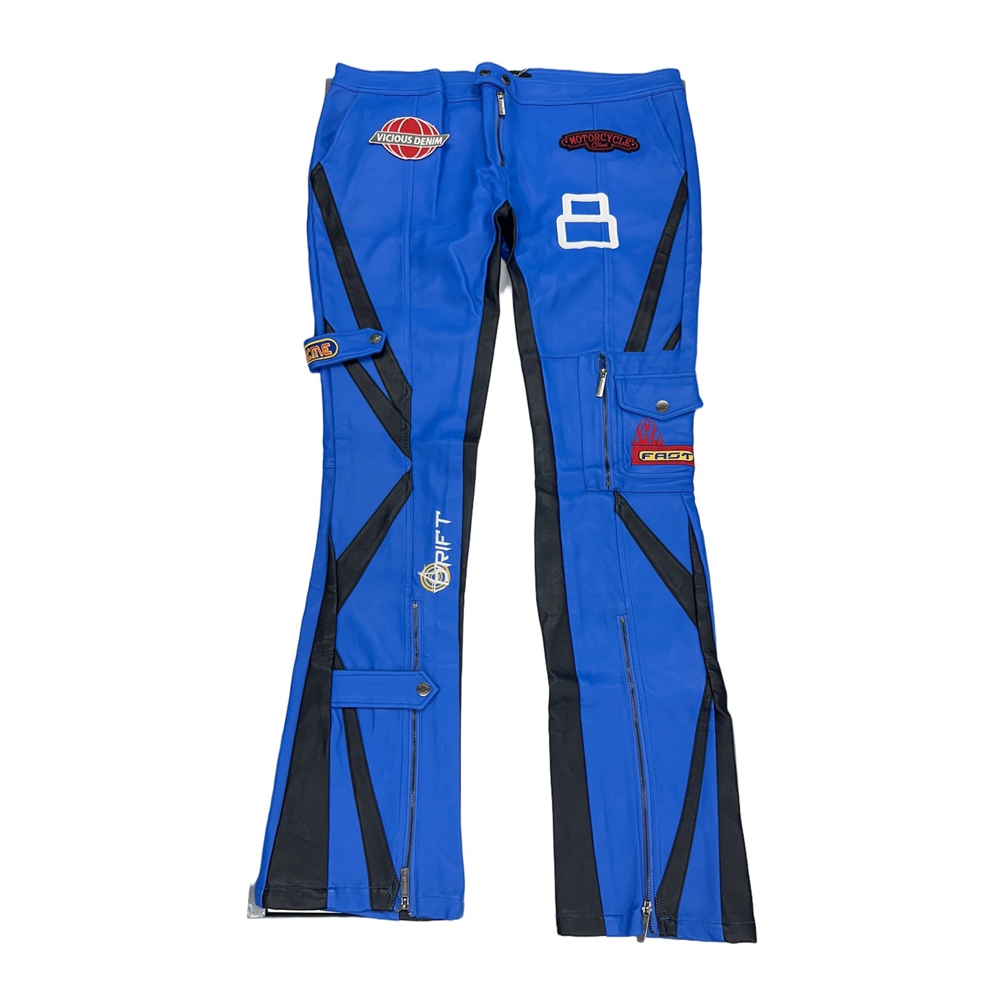 Vicious Denim Rhinestone Faux Leather Pant — Cobalt Blue