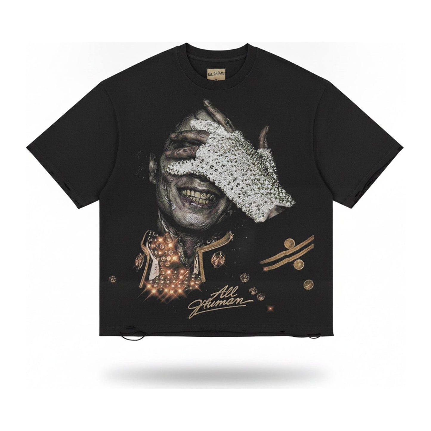 ALL HUMAN "Gloved Hand" Tee — Black - ghost mannequin