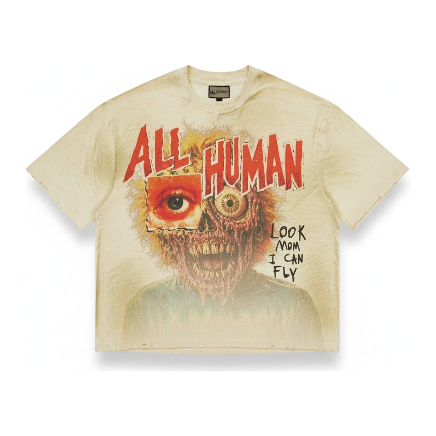 ALL HUMAN "Look Mom I Can Fly" Tee — Beige - ghost mannequin