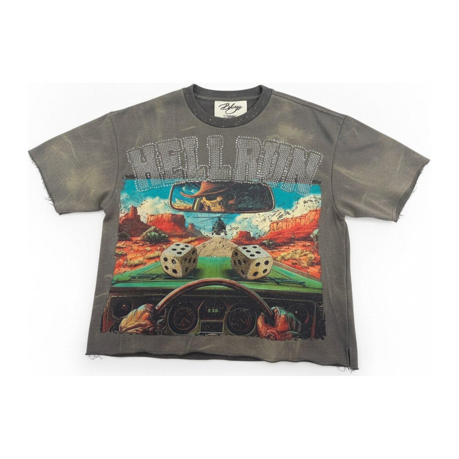 BKYS "Hell Run" Rhinestone Tee - Grey - ghost mannequin