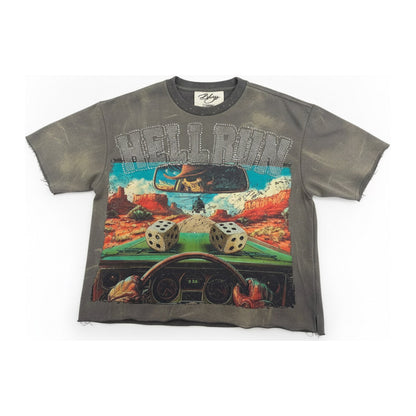 BKYS "Hell Run" Rhinestone Tee - Grey - ghost mannequin