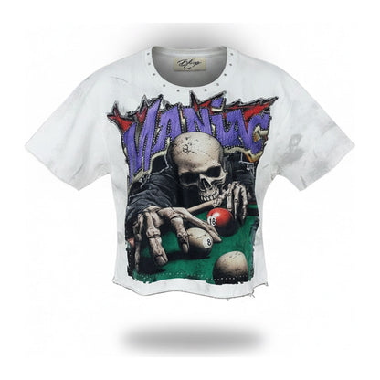 BKYS "Maniac" Pool Hall Tee — White Wash - ghost mannequin