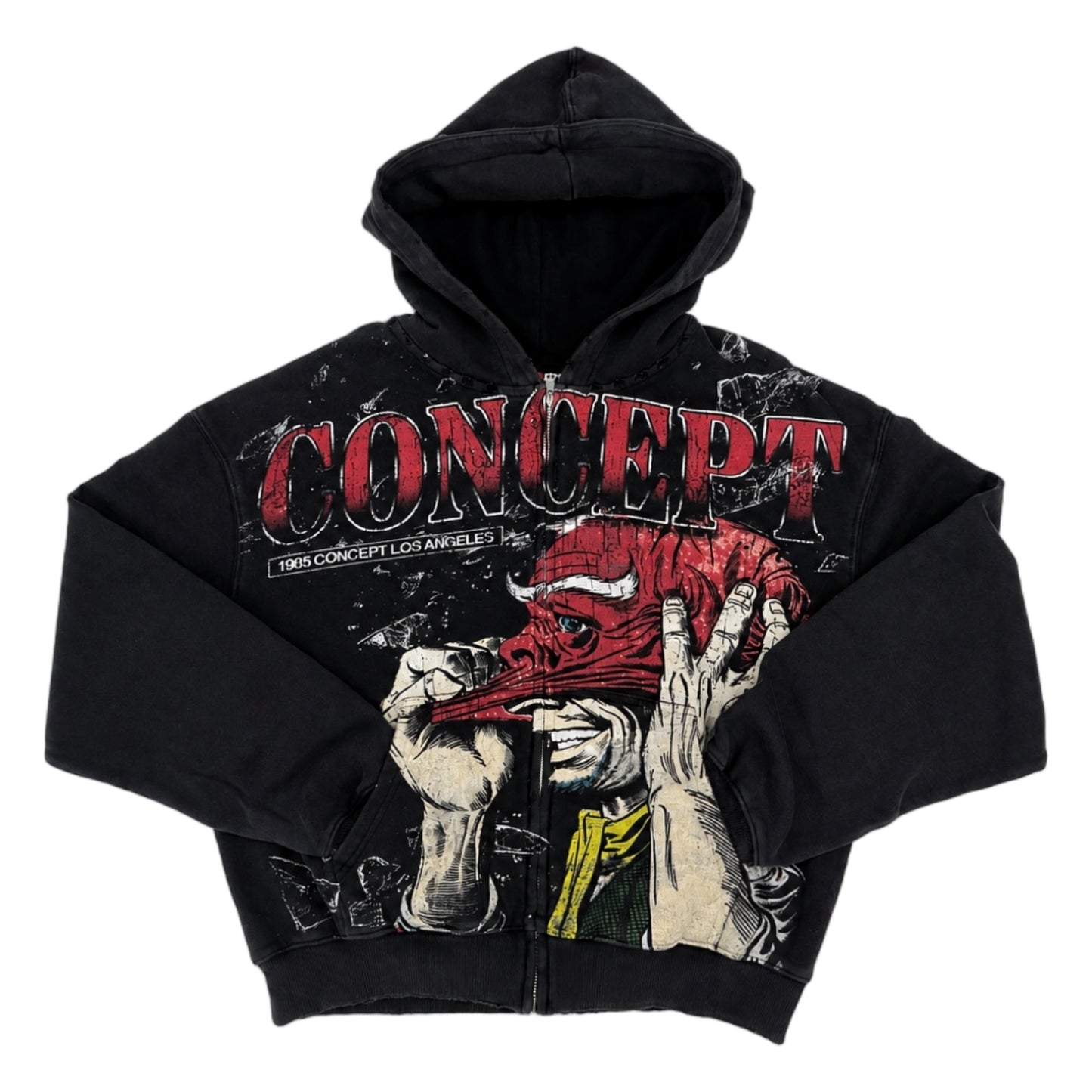 concept dare devil black wash zip up hoodie