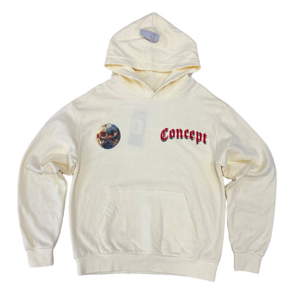 Concept LA cream World Skull hoodie, skeleton astronaut holding a cracked Earth