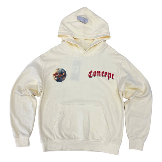 Concept LA cream World Skull hoodie, skeleton astronaut holding a cracked Earth
