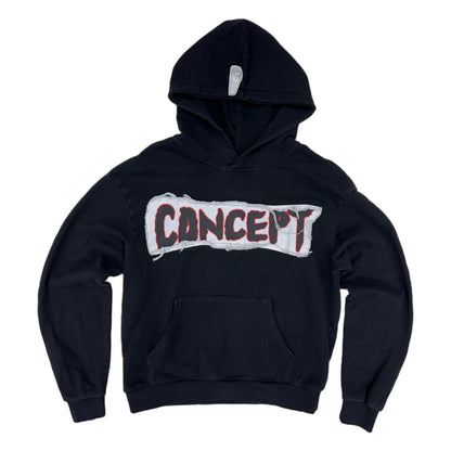 Concept LA washed black Flowers hoodie with a tattoo flash collage on the back
