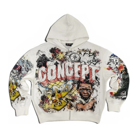 Concept LA "Honor" Zip-Up Hoodie — White — Concept LA — view 2