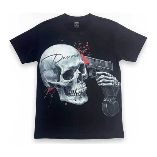 DRUNZ "Mental War" Skull Tee — Black - ghost mannequin