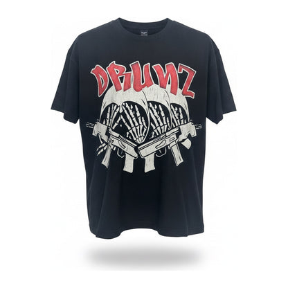 DRUNZ Three Skull Tee — Black - ghost mannequin