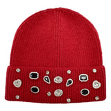 Rhinestone Cuffed Beanie — Dark Red