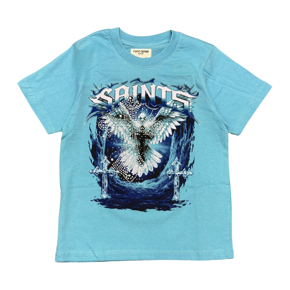 FWRD Denim NY "Saints" Rhinestone Tee — Carolina Blue — FWRD Denim — view 2