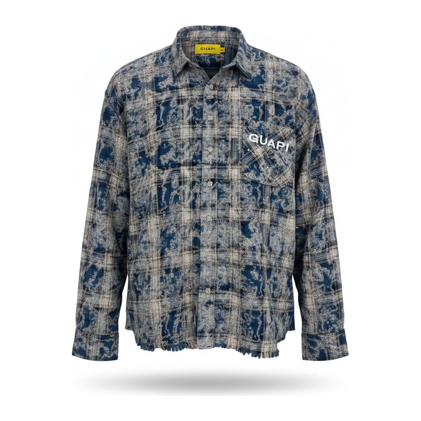 Guapi Rhinestone Star Flannel Shirt — Blue Wash - ghost mannequin