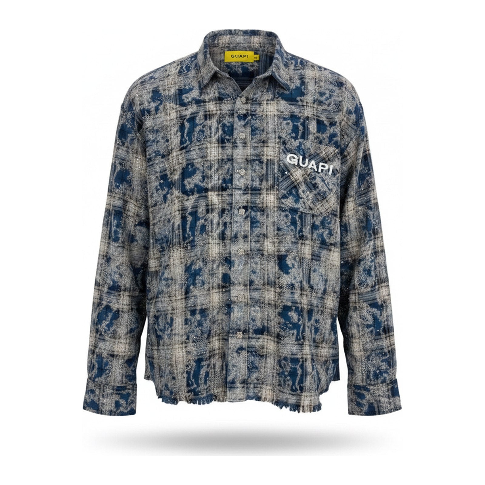 Guapi Rhinestone Star Flannel Shirt — Blue Wash - ghost mannequin