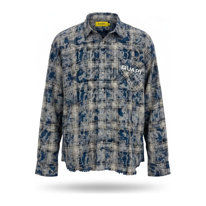 Guapi Rhinestone Star Flannel Shirt — Blue Wash - ghost mannequin