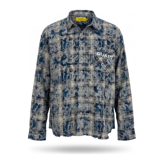 Guapi Rhinestone Star Flannel Shirt — Blue Wash - ghost mannequin