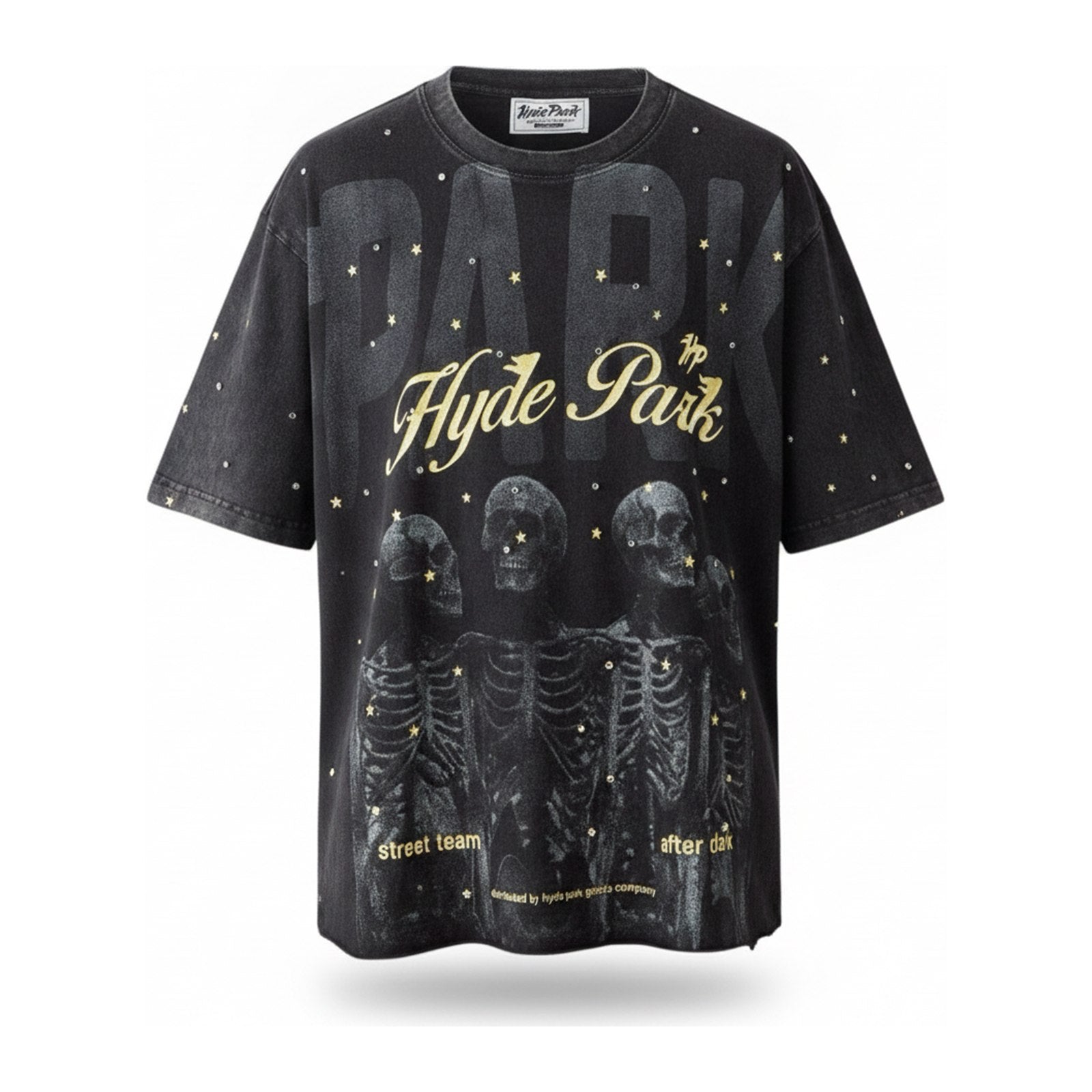 Hyde Park "After Dark" Skeleton Tee — Black Wash - ghost mannequin