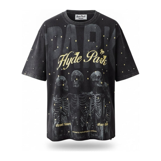 Hyde Park "After Dark" Skeleton Tee — Black Wash - ghost mannequin