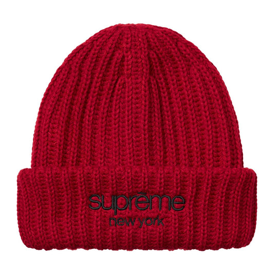 Supreme Classic Logo Chunky Ribbed Beanie — Red