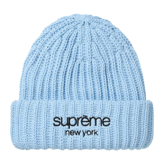 Supreme Classic Logo Chunky Ribbed Beanie — Light Blue