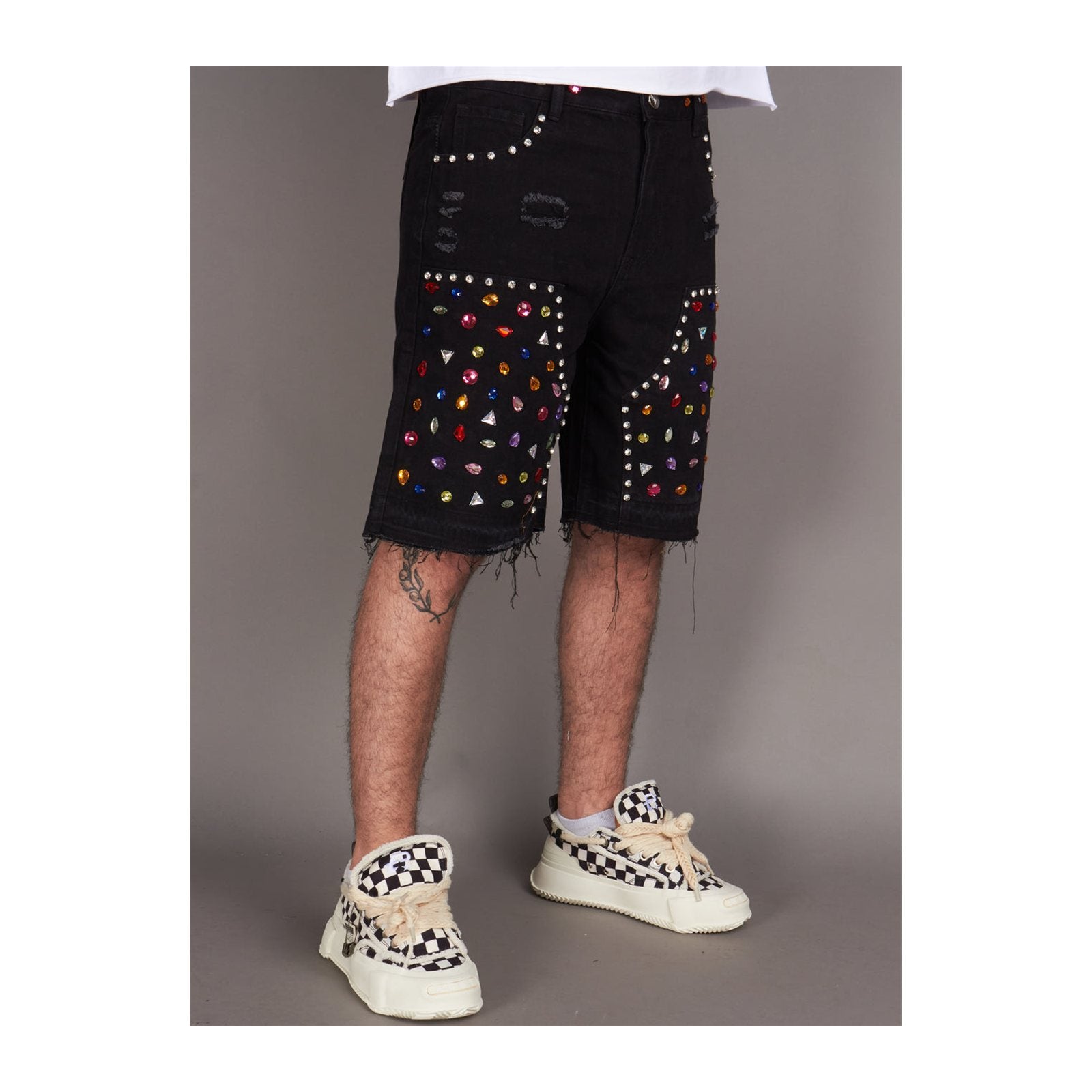 Politics "Leo 500" Rhinestone Denim Short — Jet Black