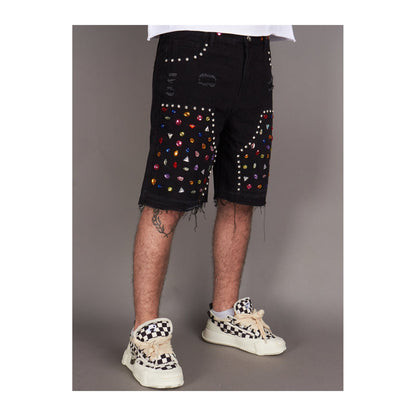 Politics "Leo 500" Rhinestone Denim Short — Jet Black