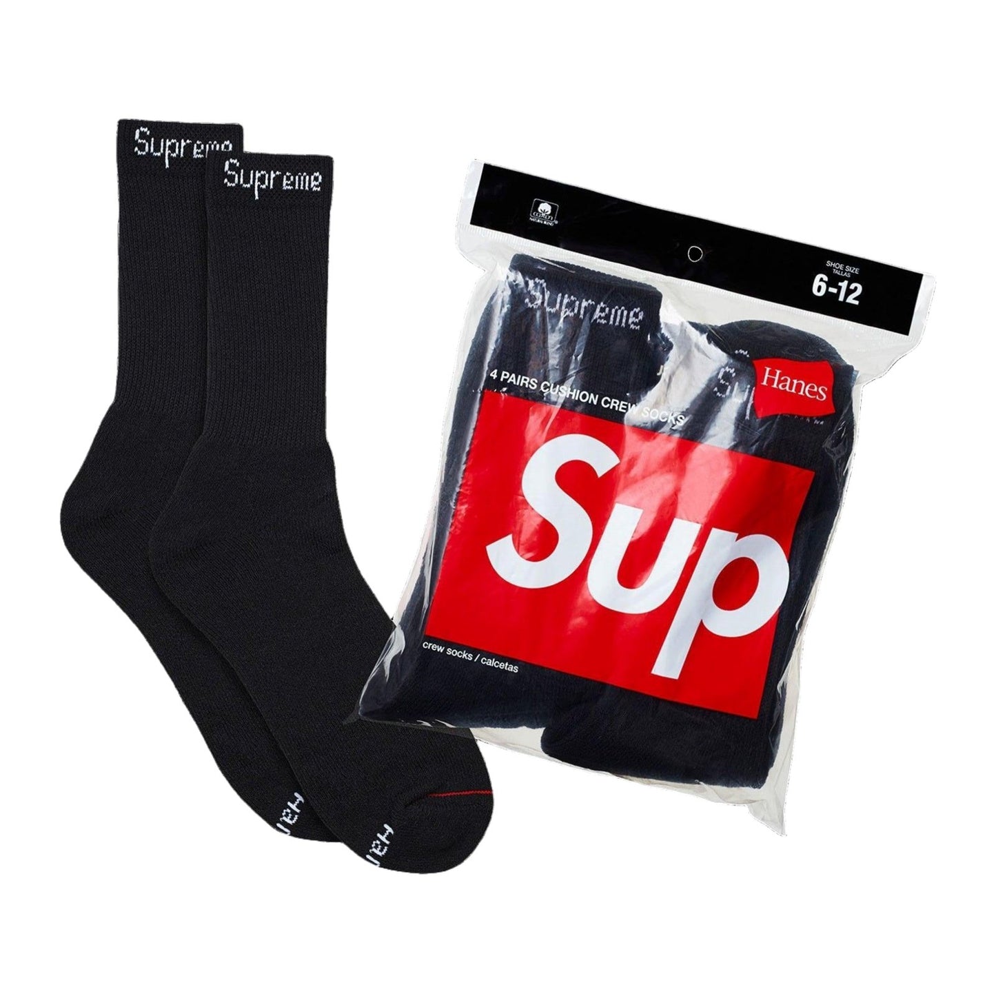 Supreme x Hanes Crew Socks (4-Pack) — Black