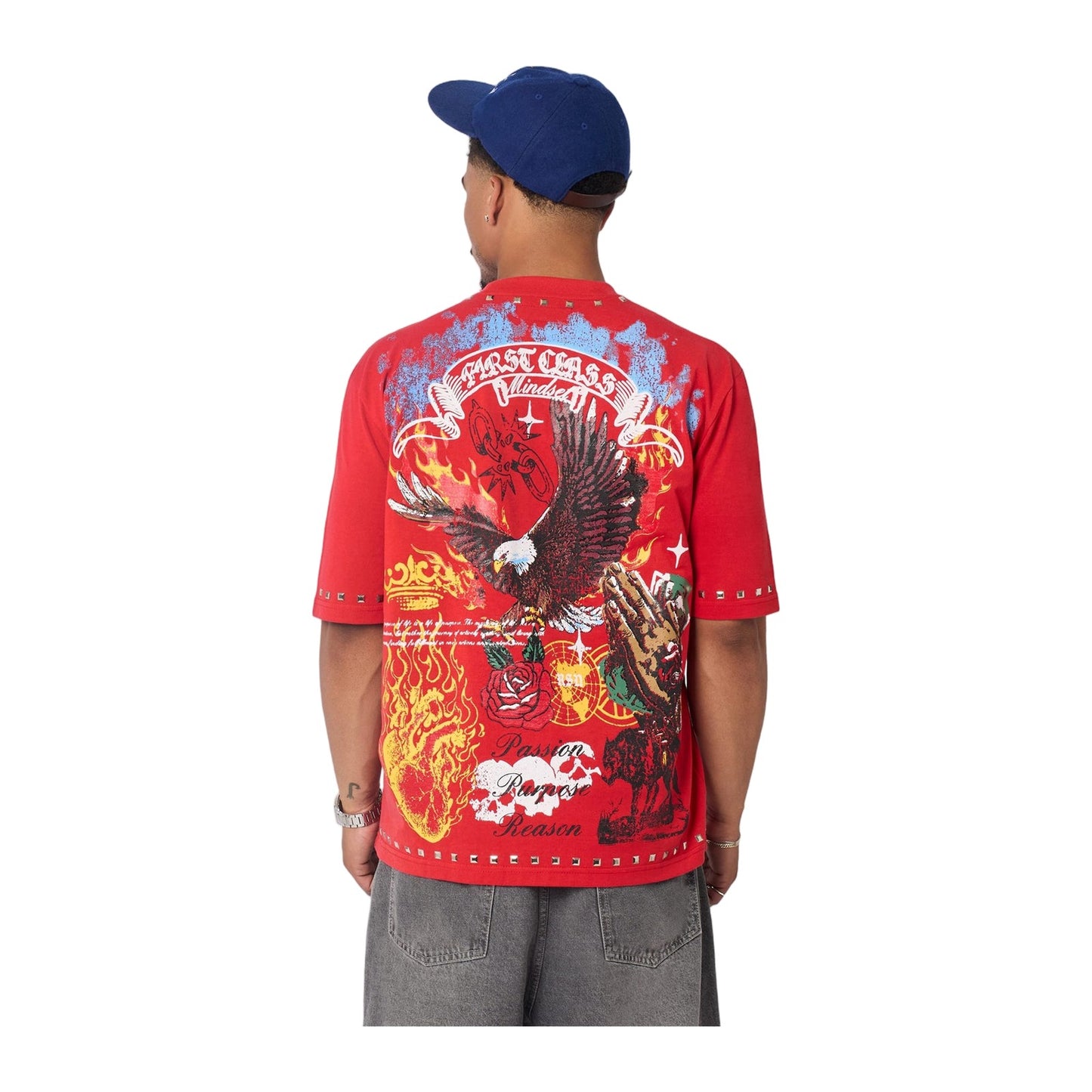 reason first class studded tee red