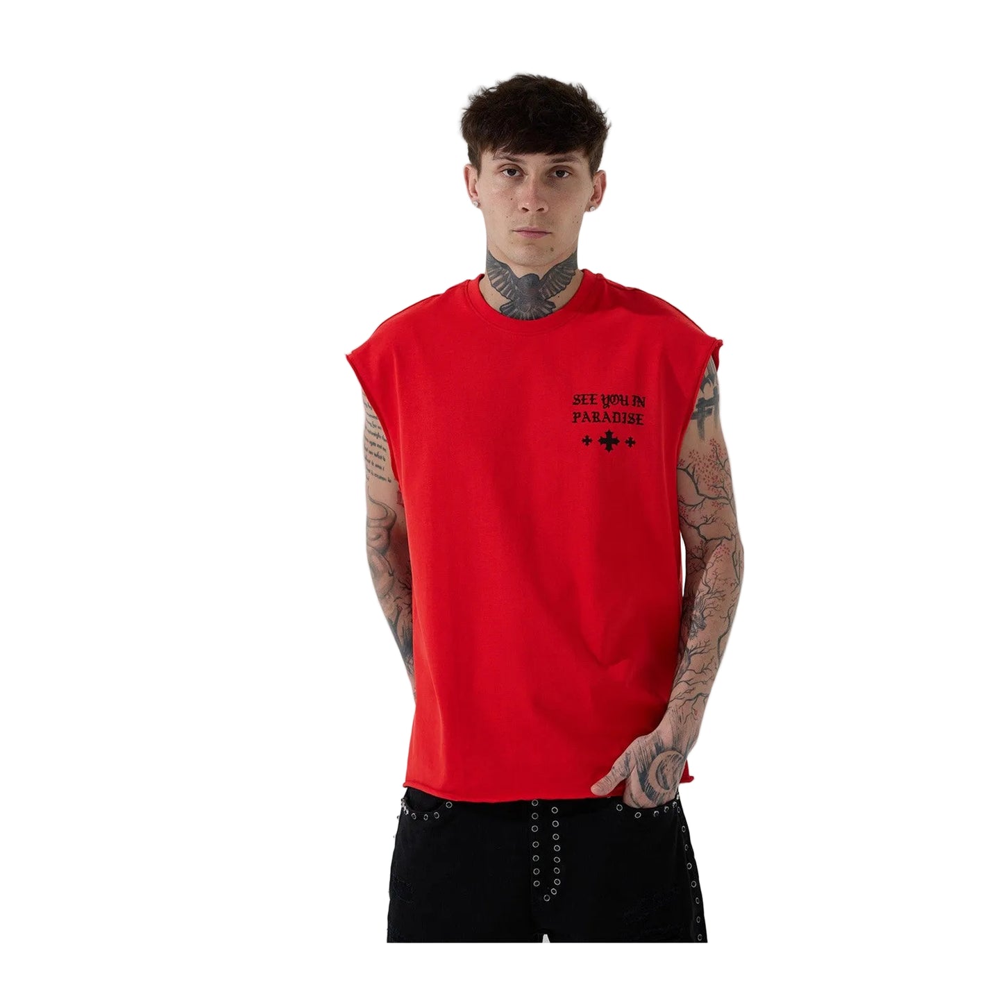See You In Paradise "Gothic Cross" Sleeveless Tee - Red