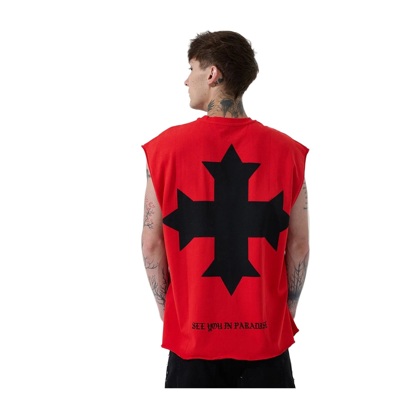 See You In Paradise "Gothic Cross" Sleeveless Tee - Red