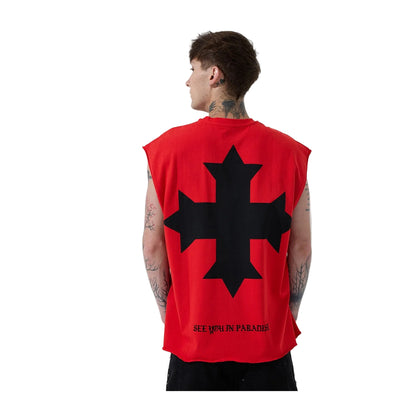 See You In Paradise "Gothic Cross" Sleeveless Tee - Red
