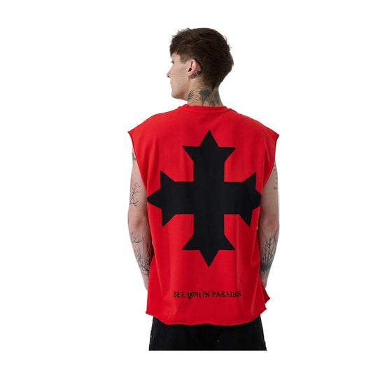 See You In Paradise "Gothic Cross" Sleeveless Tee - Red