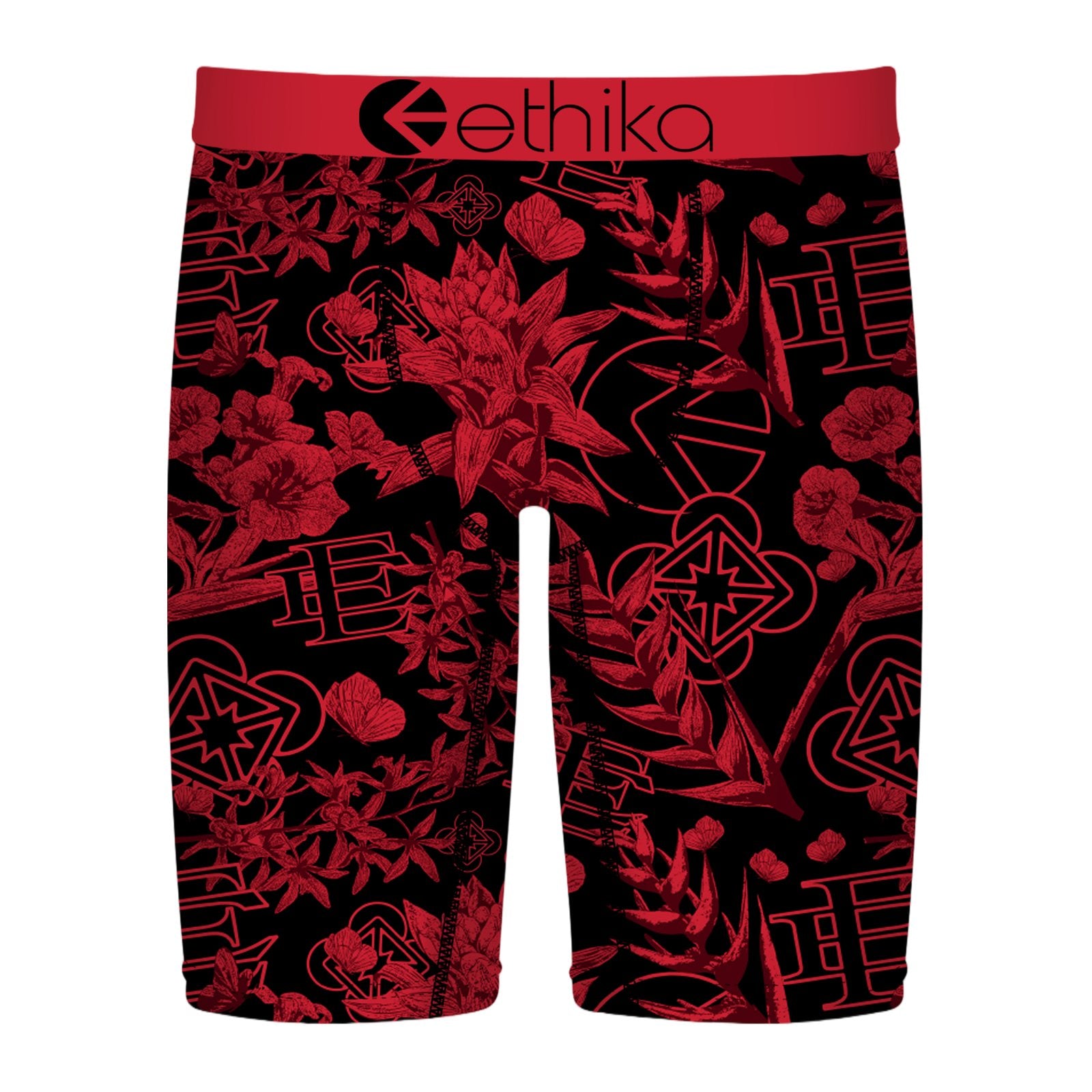 Ethika "The Staple" Boxer Brief - Red Floral on Black