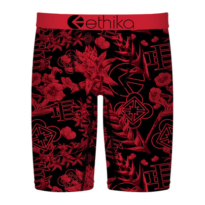Ethika "The Staple" Boxer Brief - Red Floral on Black