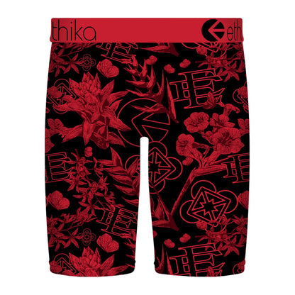 Ethika "The Staple" Boxer Brief - Red Floral on Black