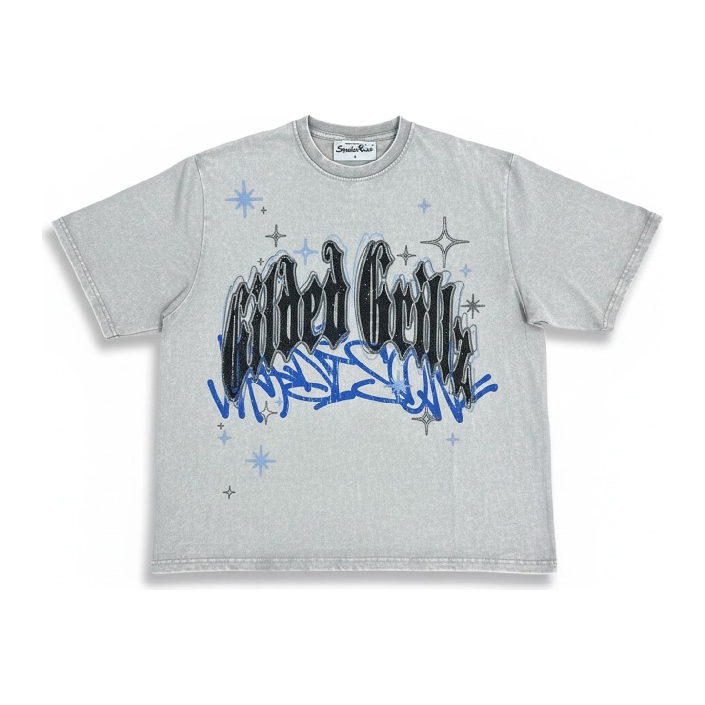 Smoke Rise "Gilded Grillz" Rhinestone Tee - Washed Grey