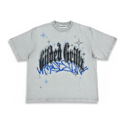 Smoke Rise "Gilded Grillz" Rhinestone Tee - Washed Grey