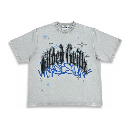 Smoke Rise "Gilded Grillz" Rhinestone Tee - Washed Grey