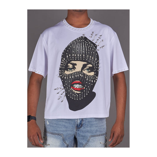 politics lew rhinestone ski mask tee white