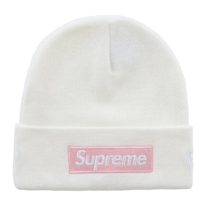 Supreme x New Era Box Logo Beanie — White/Pink