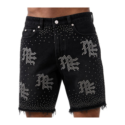 Mixed Emotion "ME" Rhinestone Denim Short — Black