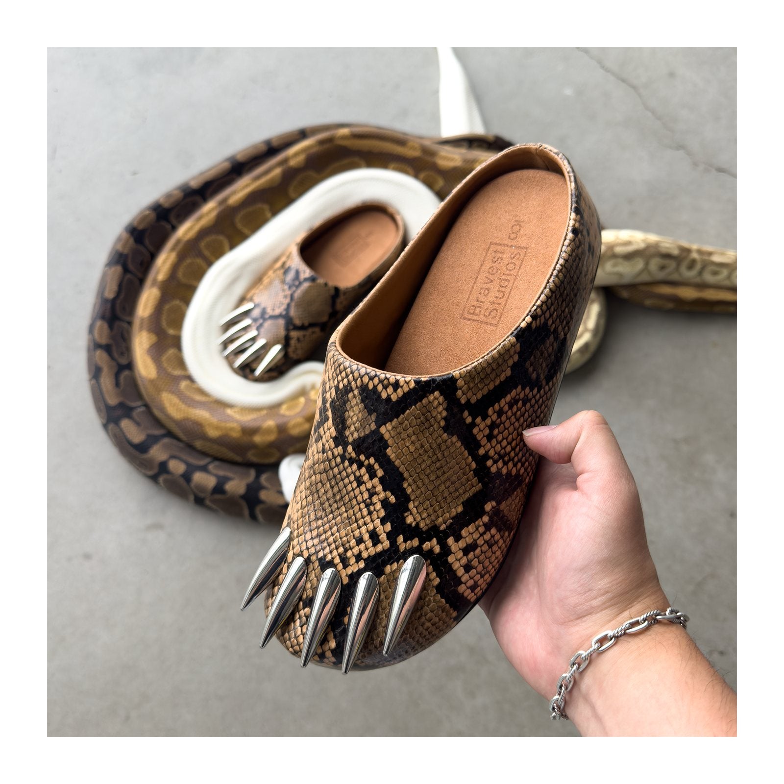 Bravest Studios Snakeskin Claw Mule — Tan