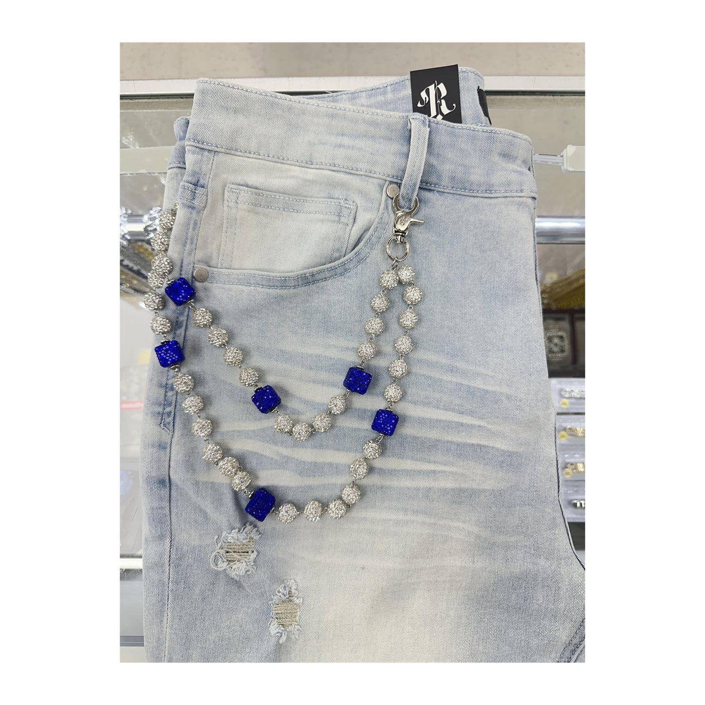 unbranded pants chain white blue cube