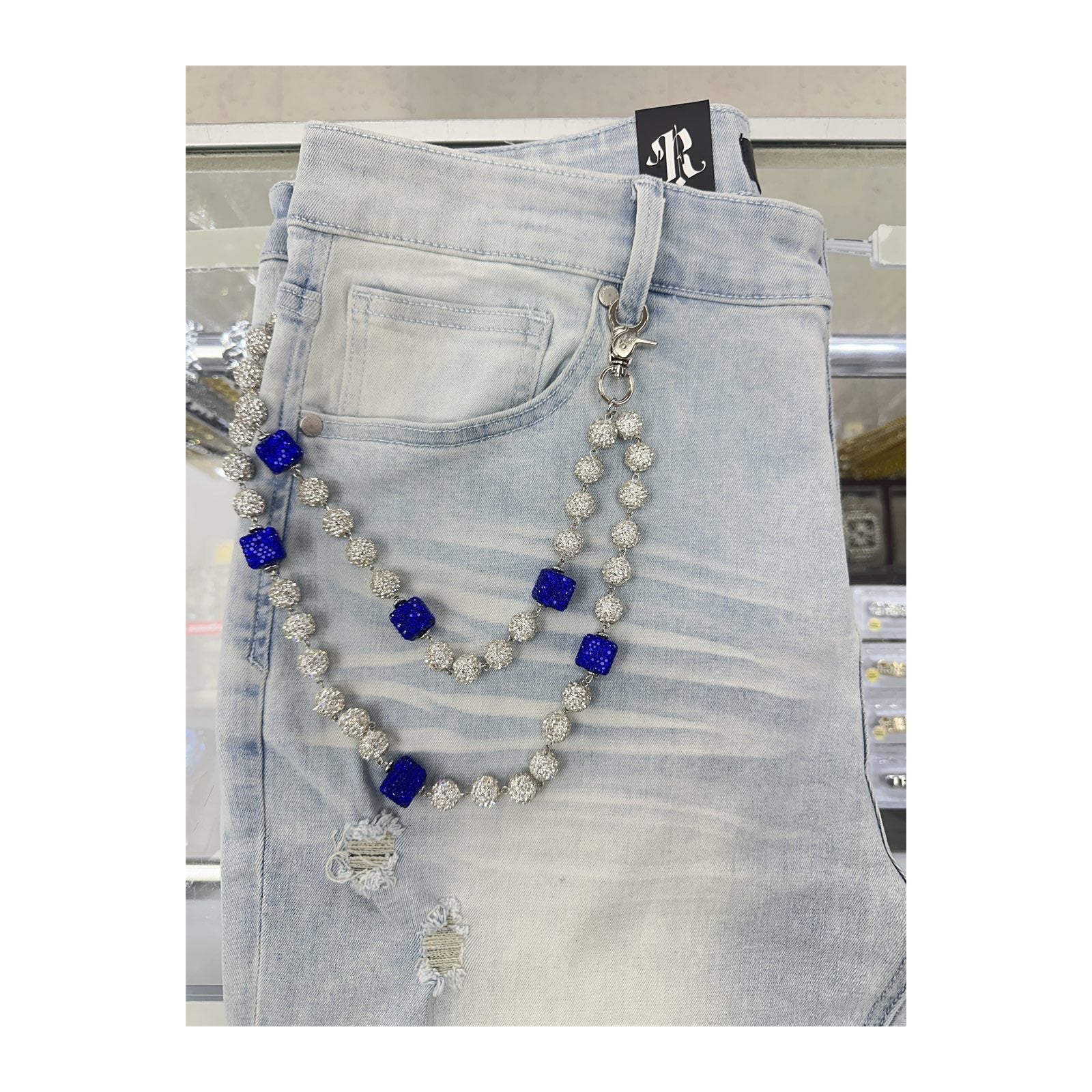 unbranded pants chain white blue cube