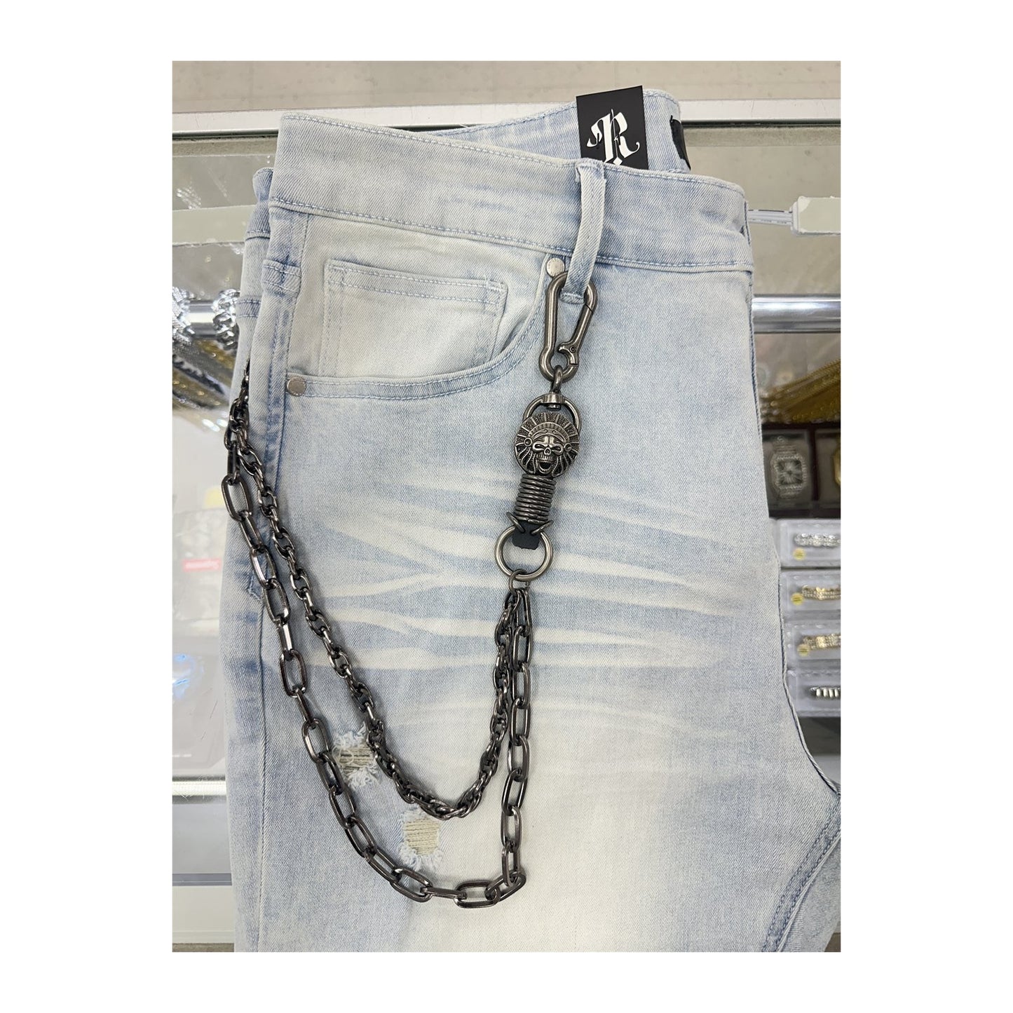 unbranded pants chain gunmetal aztec skull