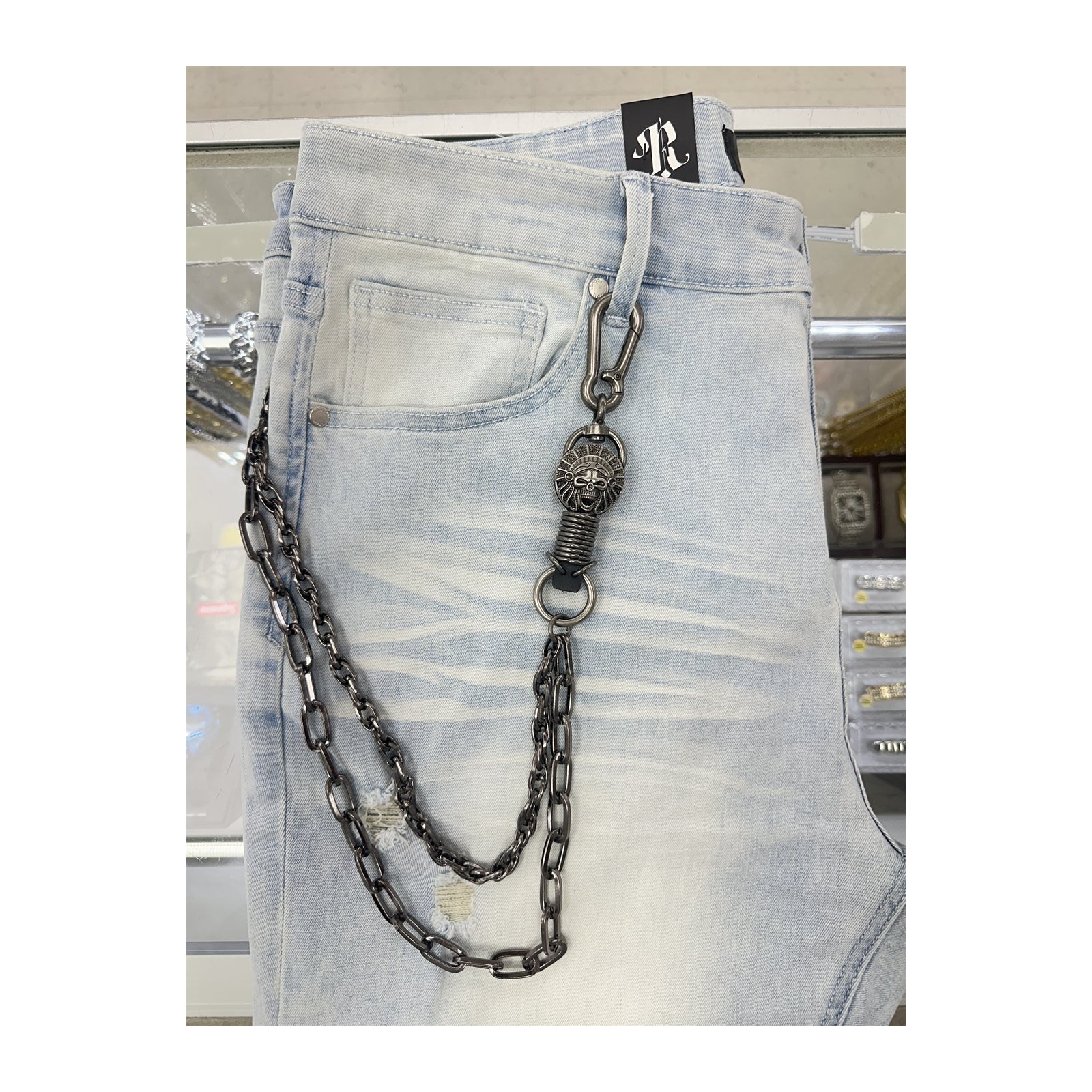 unbranded pants chain gunmetal aztec skull